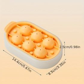 Ice Cube Mold Silicone With Lid Creative 6 Grids Round Ice Tray Ice Ball Ice Maker Homemade Ice Cube Box Refrigerator Ice Box (Color: yellow)