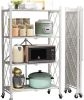 Metal Storage Shelves with Wheels Foldable Garage Shelving No Assembly Shelving Unit Collapsible Shelves for Kitchen Bathroom